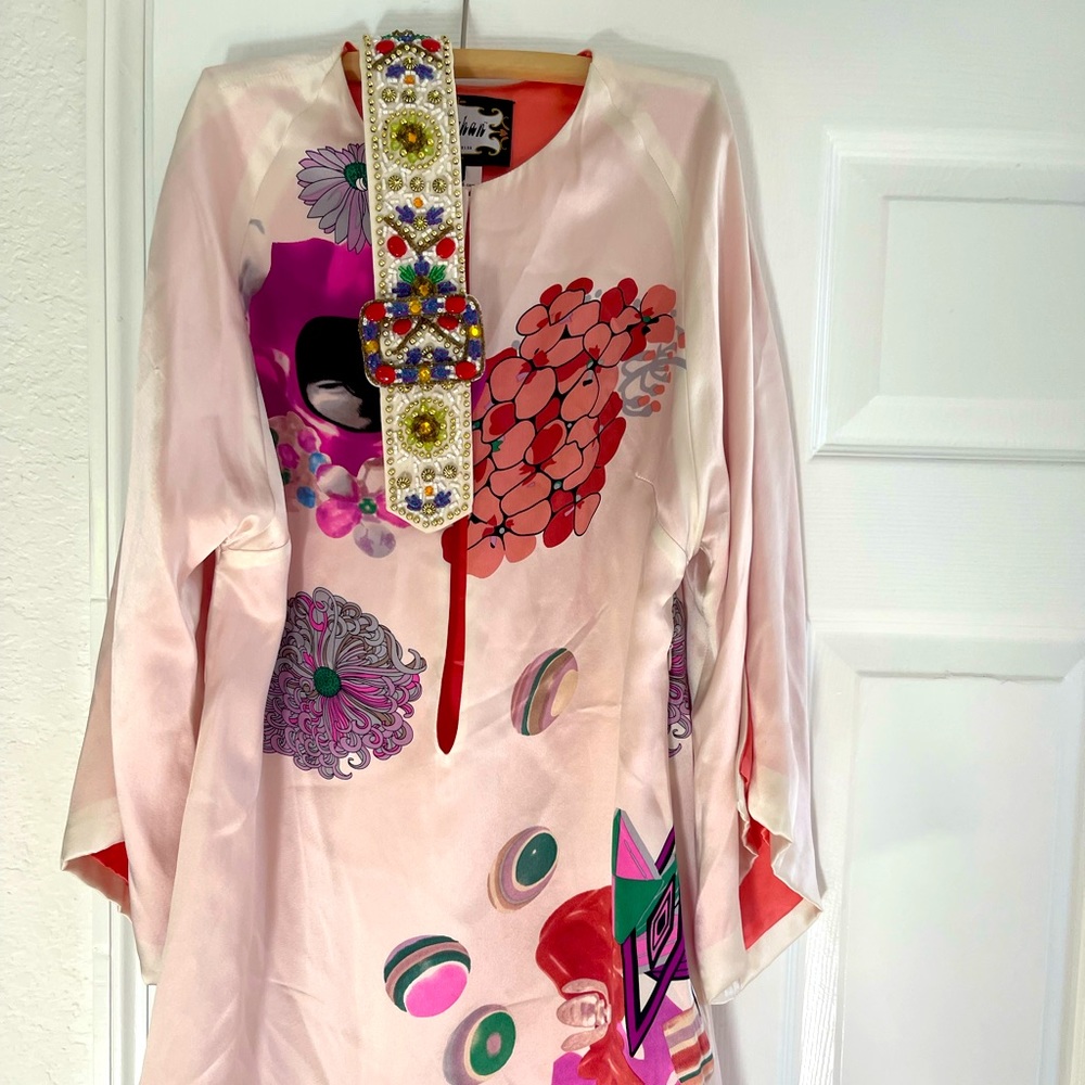 Meghan silk hippie tunic with embroidered belt - 2